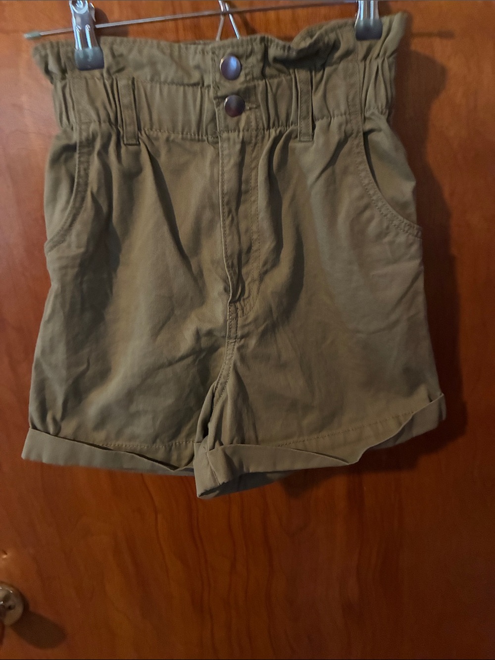H&M High-Waist Paperbag Shorts in Khaki